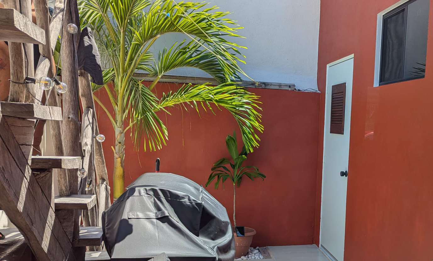 Stairs leading to the finished deck area